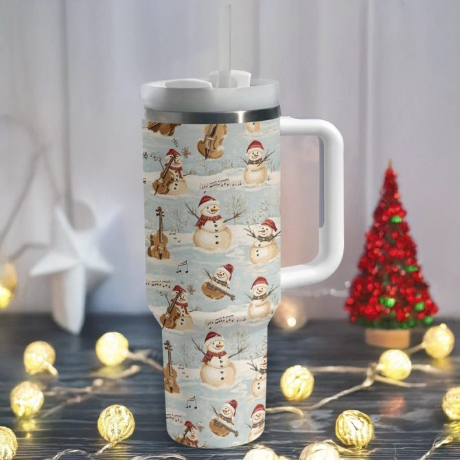 Christmas Frosty Tunes Snowman Custom Stanley Quencher 40Oz Stainless Steel Tumbler With Handle - Image 2