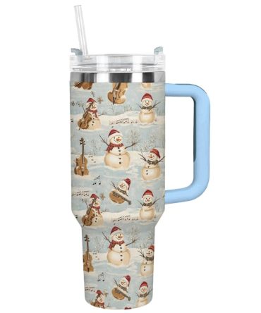 Christmas Frosty Tunes Snowman Custom Stanley Quencher 40Oz Stainless Steel Tumbler With Handle