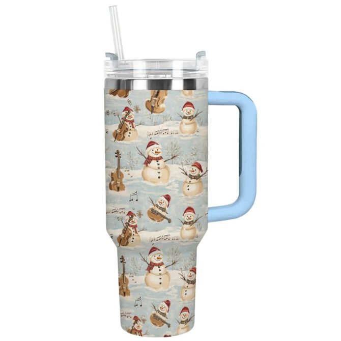 Christmas Frosty Tunes Snowman Custom Stanley Quencher 40Oz Stainless Steel Tumbler With Handle