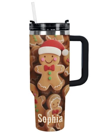 Christmas Gingerbread Cheer Custom Stanley Quencher 40Oz Stainless Steel Tumbler With Handle