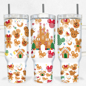 Christmas Gingerbread Mickey Mouse Disney Cartoon Custom Stanley Quencher 40Oz Stainless Steel Tumbler With Handle