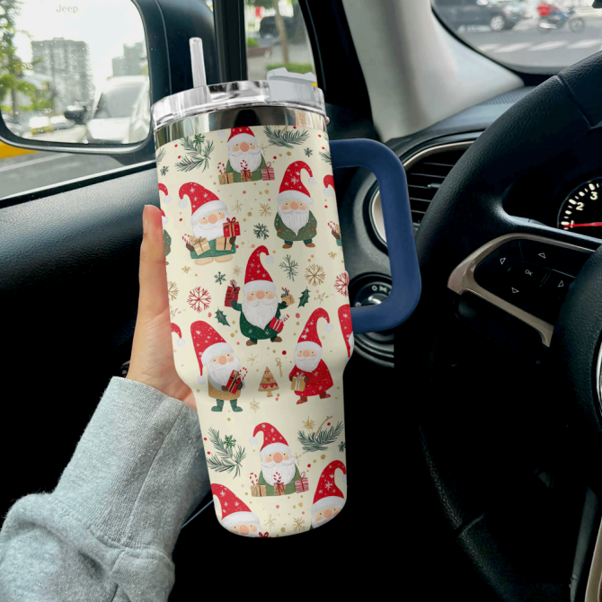 Christmas Gnome Custom Stanley Quencher 40Oz Stainless Steel Tumbler With Handle - Image 3