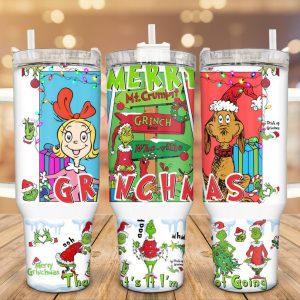 Christmas Grinch Disney Cartoon Custom Stanley Quencher 40Oz Stainless Steel Tumbler With Handle