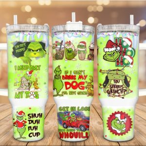 Christmas Grinch Disney Cartoon Custom Stanley Quencher 40Oz Stainless Steel Tumbler With Handle