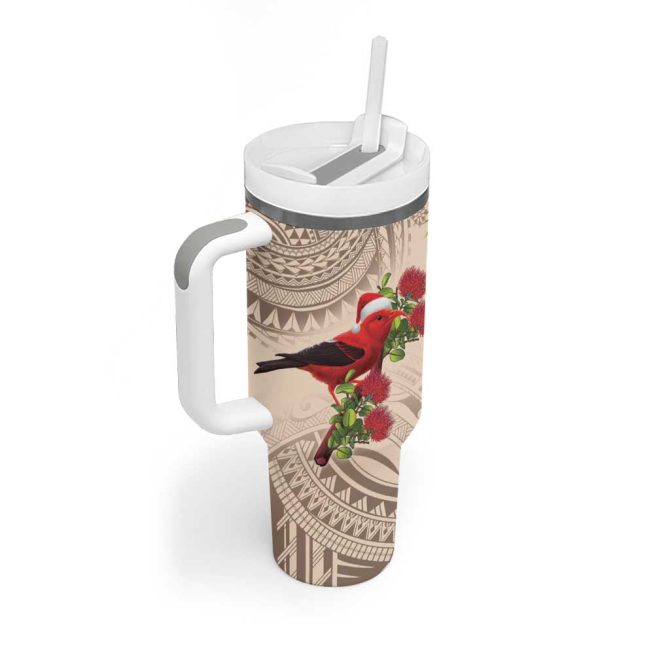 Christmas Hawaii With I #8217;Iwi Bird Aloha Mele Kalikimaka Beige Art Custom Stanley Quencher 40Oz Stainless Steel Tumbler With Handle - Image 2