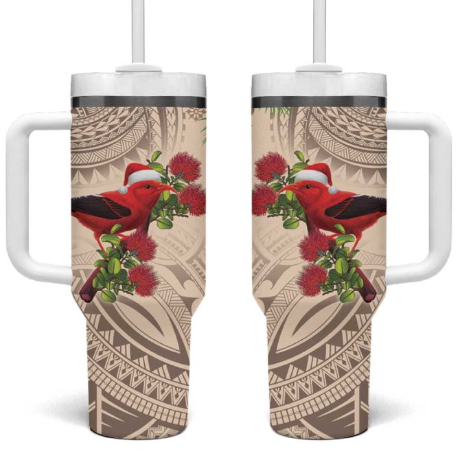 Christmas Hawaii With I #8217;Iwi Bird Aloha Mele Kalikimaka Beige Art Custom Stanley Quencher 40Oz Stainless Steel Tumbler With Handle