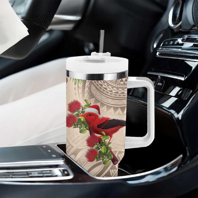 Christmas Hawaii With I #8217;Iwi Bird Aloha Mele Kalikimaka Beige Art Custom Stanley Quencher 40Oz Stainless Steel Tumbler With Handle - Image 8