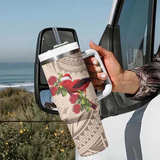 Christmas Hawaii With I #8217;Iwi Bird Aloha Mele Kalikimaka Beige Art Custom Stanley Quencher 40Oz Stainless Steel Tumbler With Handle - Image 7