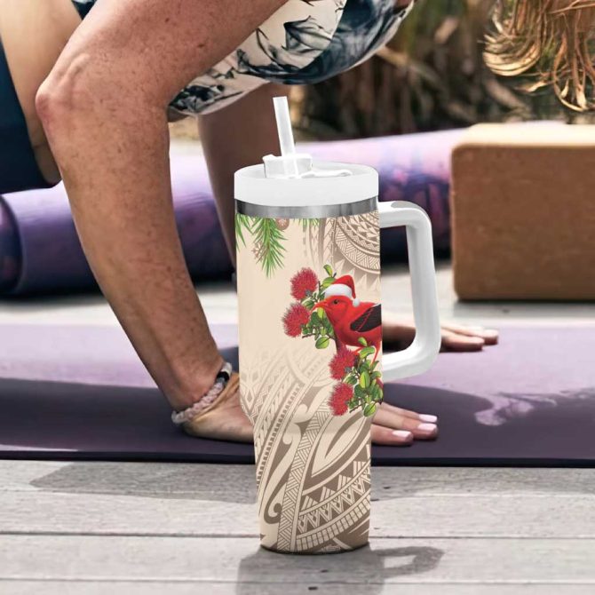 Christmas Hawaii With I #8217;Iwi Bird Aloha Mele Kalikimaka Beige Art Custom Stanley Quencher 40Oz Stainless Steel Tumbler With Handle - Image 6