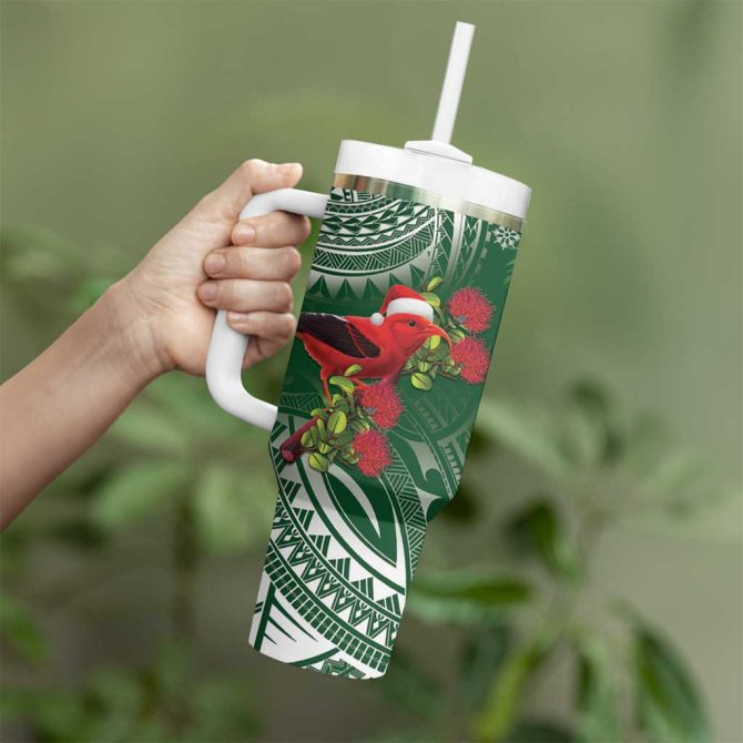 Christmas Hawaii With I #8217;Iwi Bird Aloha Mele Kalikimaka Green Art Custom Stanley Quencher 40Oz Stainless Steel Tumbler With Handle - Image 3