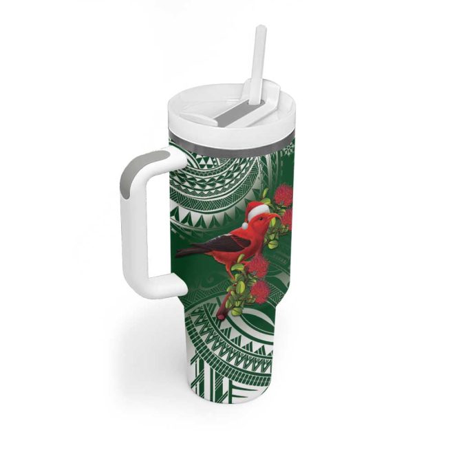 Christmas Hawaii With I #8217;Iwi Bird Aloha Mele Kalikimaka Green Art Custom Stanley Quencher 40Oz Stainless Steel Tumbler With Handle - Image 2
