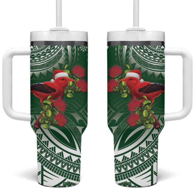 Christmas Hawaii With I #8217;Iwi Bird Aloha Mele Kalikimaka Green Art Custom Stanley Quencher 40Oz Stainless Steel Tumbler With Handle
