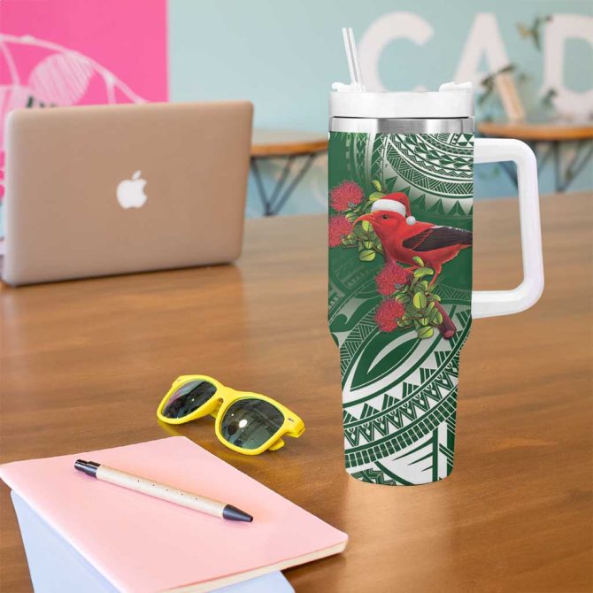 Christmas Hawaii With I #8217;Iwi Bird Aloha Mele Kalikimaka Green Art Custom Stanley Quencher 40Oz Stainless Steel Tumbler With Handle - Image 5