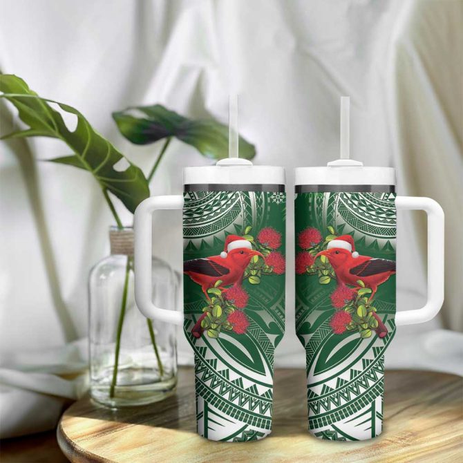 Christmas Hawaii With I #8217;Iwi Bird Aloha Mele Kalikimaka Green Art Custom Stanley Quencher 40Oz Stainless Steel Tumbler With Handle - Image 9