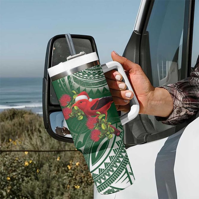 Christmas Hawaii With I #8217;Iwi Bird Aloha Mele Kalikimaka Green Art Custom Stanley Quencher 40Oz Stainless Steel Tumbler With Handle - Image 7