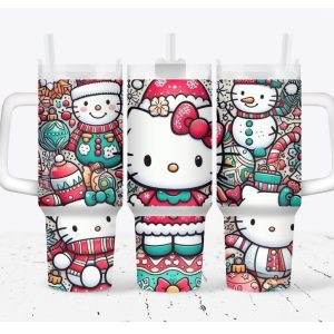Christmas Hello Kitty Sanrio Cartoon Custom Stanley Quencher 40Oz Stainless Steel Tumbler With Handle