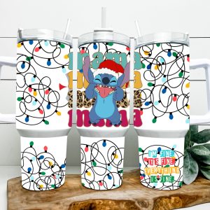 Christmas Lights Mama Stitch Disney Cartoon Custom Stanley Quencher 40Oz Stainless Steel Tumbler With Handle