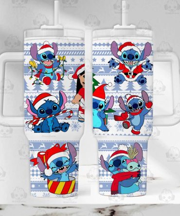 Christmas Lilo And Stitch Disney Cartoon Custom Stanley Quencher 40Oz Stainless Steel Tumbler With Handle