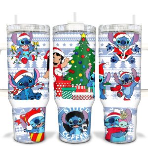 Christmas Lilo And Stitch Disney Cartoon Custom Stanley Quencher 40Oz Stainless Steel Tumbler With Handle