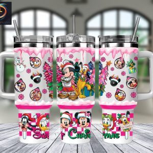 Christmas Mickey And Friends Disney Cartoon Custom Stanley Quencher 40Oz Stainless Steel Tumbler With Handle