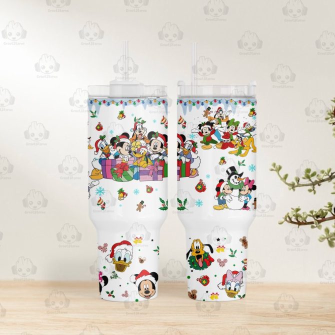 Christmas Mickey And Friends Disney Cartoon Custom Stanley Quencher 40Oz Stainless Steel Tumbler With Handle - Image 2