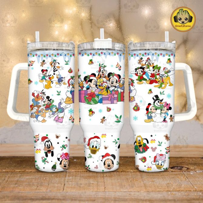 Christmas Mickey And Friends Disney Cartoon Custom Stanley Quencher 40Oz Stainless Steel Tumbler With Handle