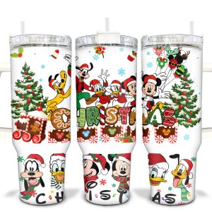Christmas Mickey And Friends Disney Cartoon Custom Stanley Quencher 40Oz Stainless Steel Tumbler With Handle