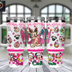 Christmas Mickey And Friends Disney Cartoon Custom Stanley Quencher 40Oz Stainless Steel Tumbler With Handle