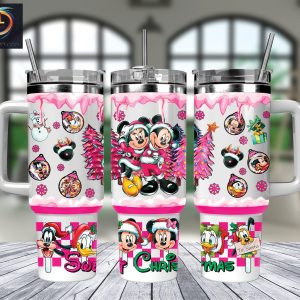 Christmas Mickey And Minnie Disney Cartoon Custom Stanley Quencher 40Oz Stainless Steel Tumbler With Handle