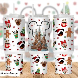 Christmas Mickey Mouse Disney Cartoon Custom Stanley Quencher 40Oz Stainless Steel Tumbler With Handle