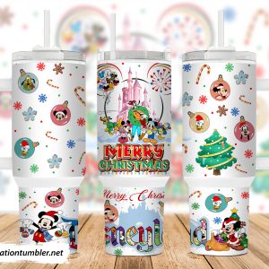 Christmas Mickey Mouse Disney Cartoon Custom Stanley Quencher 40Oz Stainless Steel Tumbler With Handle