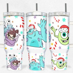 Christmas Monster Inc Disney Cartoon Custom Stanley Quencher 40Oz Stainless Steel Tumbler With Handle