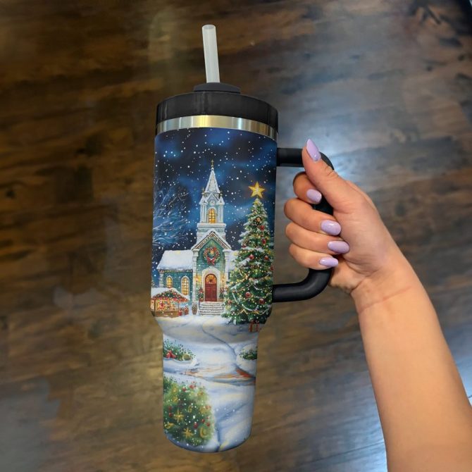 Christmas Night Church Custom Stanley Quencher 40Oz Stainless Steel Tumbler With Handle - Image 3