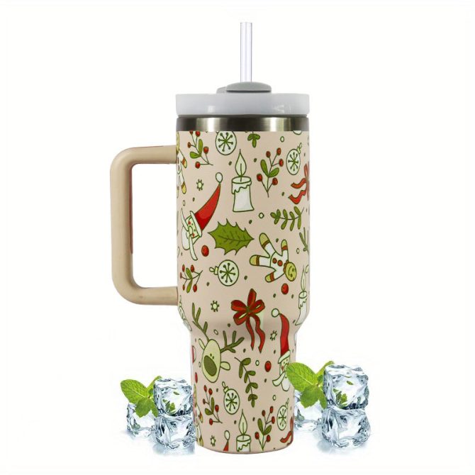 Christmas Pattern Custom Stanley Quencher 40Oz Stainless Steel Tumbler With Handle