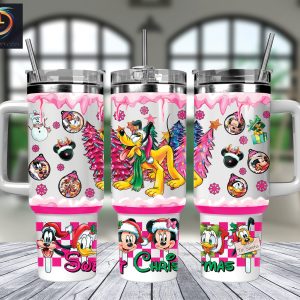 Christmas Pluto And Friends Disney Cartoon Custom Stanley Quencher 40Oz Stainless Steel Tumbler With Handle