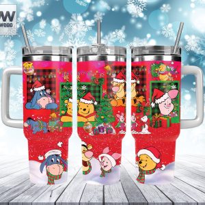 Christmas Pooh And Friends Disney Cartoon Custom Stanley Quencher 40Oz Stainless Steel Tumbler With Handle