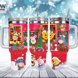 Christmas Pooh And Friends Disney Cartoon Custom Stanley Quencher 40Oz Stainless Steel Tumbler With Handle