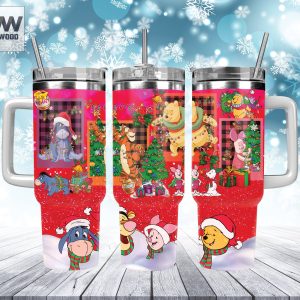 Christmas Pooh And Friends Disney Cartoon Custom Stanley Quencher 40Oz Stainless Steel Tumbler With Handle