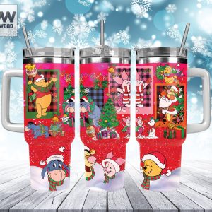 Christmas Pooh And Friends Disney Cartoon Custom Stanley Quencher 40Oz Stainless Steel Tumbler With Handle
