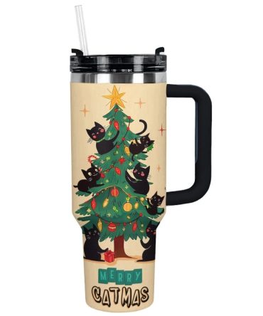 Christmas Purrfect Merry Catmas Custom Stanley Quencher 40Oz Stainless Steel Tumbler With Handle