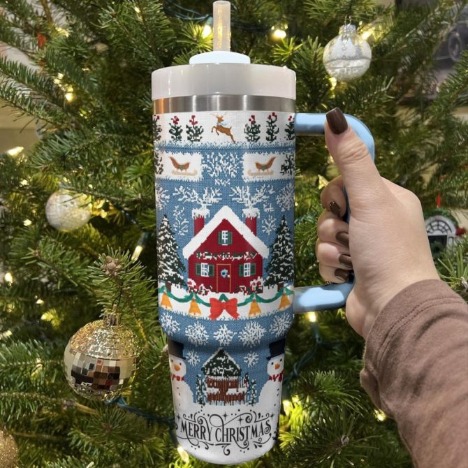 Christmas Quilt Custom Stanley Quencher 40Oz Stainless Steel Tumbler With Handle - Image 3