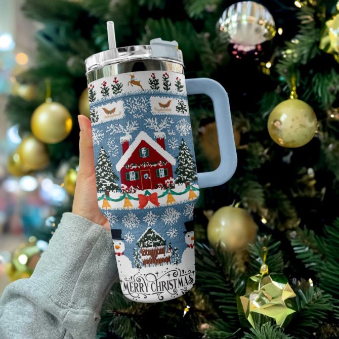 Christmas Quilt Custom Stanley Quencher 40Oz Stainless Steel Tumbler With Handle - Image 2