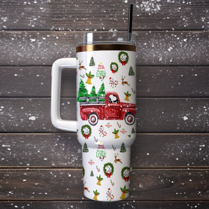 Christmas Red Trucks Trees Custom Stanley Quencher 40Oz Stainless Steel Tumbler With Handle - Image 2