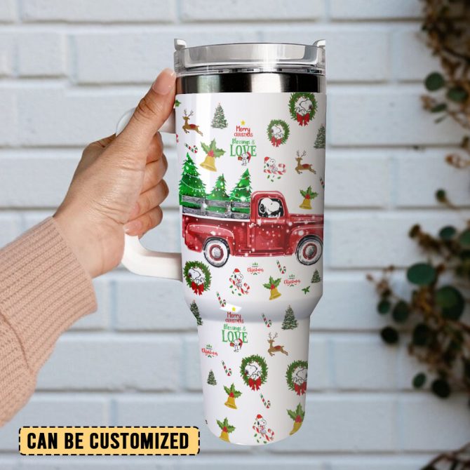 Christmas Red Trucks Trees Custom Stanley Quencher 40Oz Stainless Steel Tumbler With Handle - Image 3