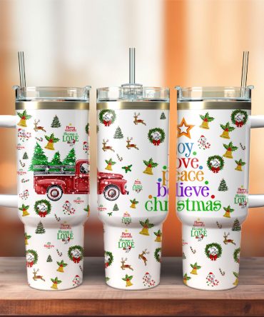 Christmas Red Trucks Trees Custom Stanley Quencher 40Oz Stainless Steel Tumbler With Handle