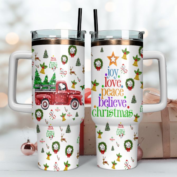 Christmas Red Trucks Trees Custom Stanley Quencher 40Oz Stainless Steel Tumbler With Handle - Image 4