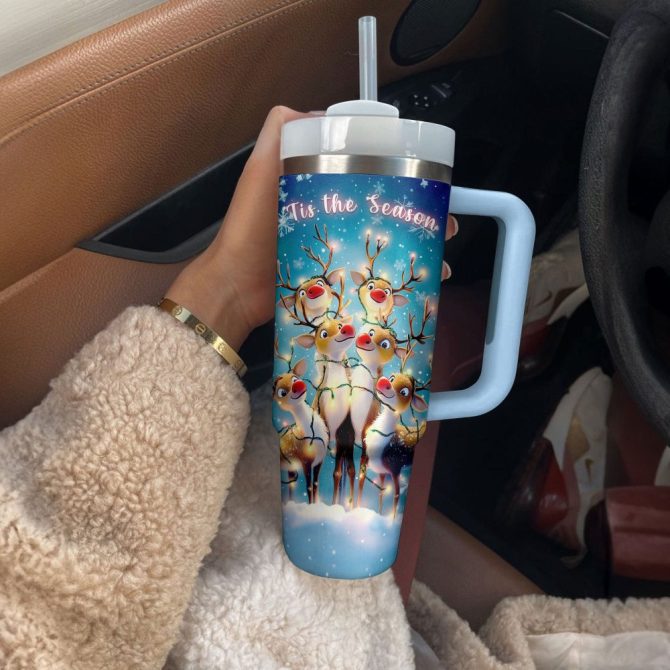 Christmas Reindeer Cheer Custom Stanley Quencher 40Oz Stainless Steel Tumbler With Handle - Image 3