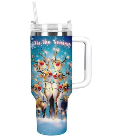 Christmas Reindeer Cheer Custom Stanley Quencher 40Oz Stainless Steel Tumbler With Handle