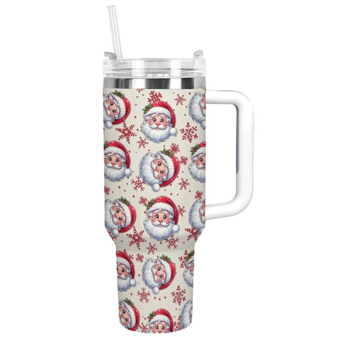 Christmas Santa Claus Custom Stanley Quencher 40Oz Stainless Steel Tumbler With Handle