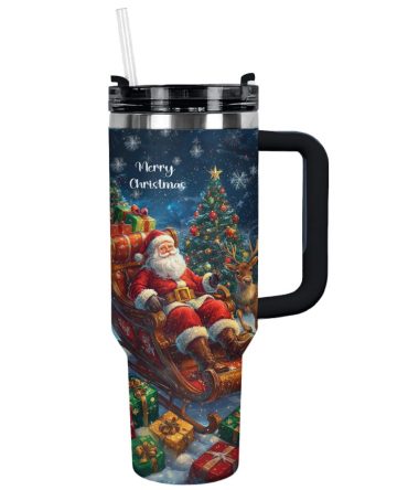 Christmas Santa #8217;S Sleigh Custom Stanley Quencher 40Oz Stainless Steel Tumbler With Handle